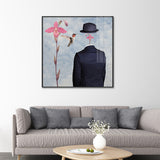 Man without Face Wall Art Black and Pink Surrealism Canvas Print for Sitting Room Clearhalo 'Arts' 'Canvas Art' 1638824