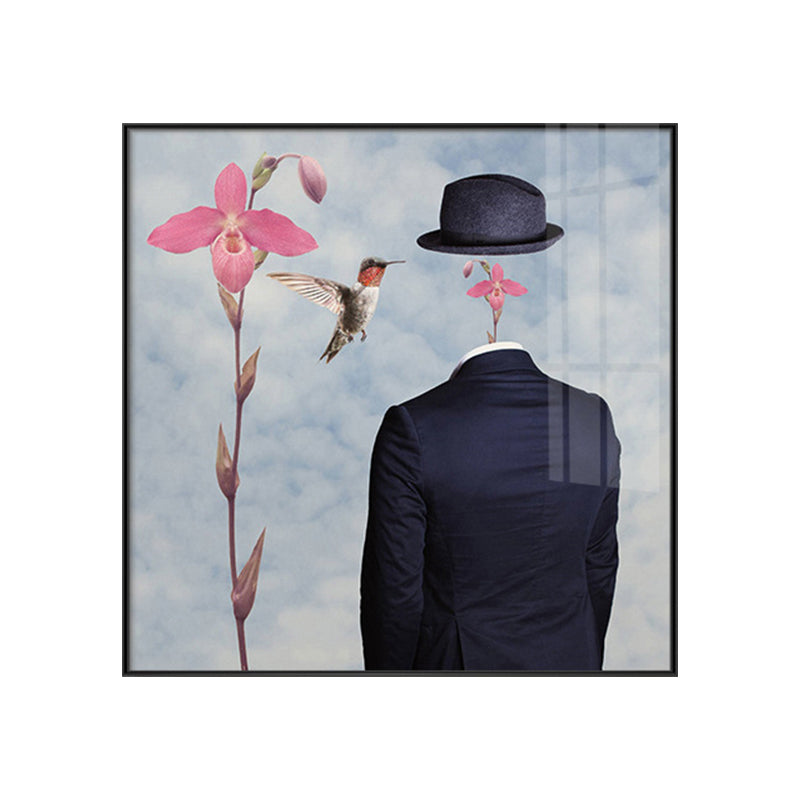 Man without Face Wall Art Black and Pink Surrealism Canvas Print for Sitting Room Clearhalo 'Arts' 'Canvas Art' 1638825