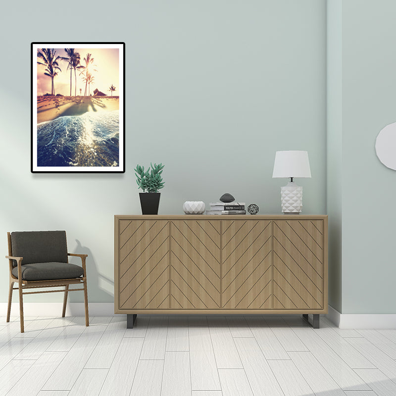 Beach Scenery Art Print Tropix Beautiful Palm Tree and Sunlight Wall Decor in Soft Color Blue Clearhalo 'Art Gallery' 'Canvas Art' 'Coastal Art Gallery' 'Nautical' Arts' 1638829