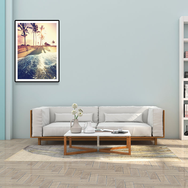Beach Scenery Art Print Tropix Beautiful Palm Tree and Sunlight Wall Decor in Soft Color Clearhalo 'Art Gallery' 'Canvas Art' 'Coastal Art Gallery' 'Nautical' Arts' 1638830