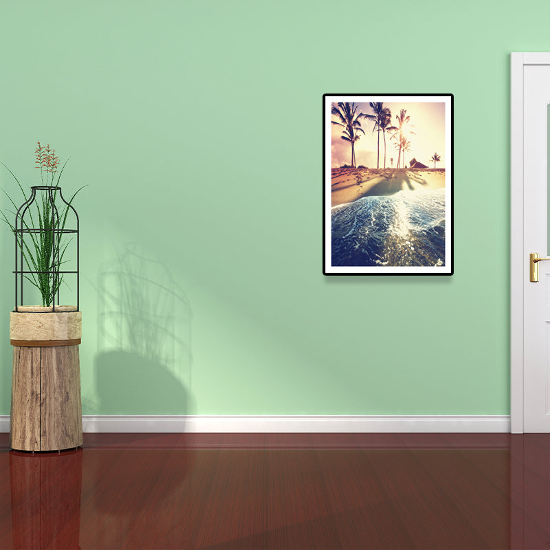 Beach Scenery Art Print Tropix Beautiful Palm Tree and Sunlight Wall Decor in Soft Color Clearhalo 'Art Gallery' 'Canvas Art' 'Coastal Art Gallery' 'Nautical' Arts' 1638831