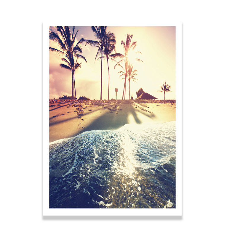 Beach Scenery Art Print Tropix Beautiful Palm Tree and Sunlight Wall Decor in Soft Color Clearhalo 'Art Gallery' 'Canvas Art' 'Coastal Art Gallery' 'Nautical' Arts' 1638832
