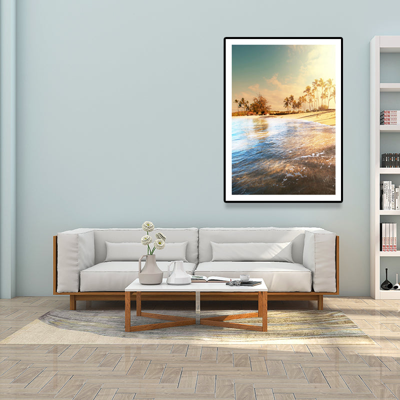 Beach Scenery Art Print Tropix Beautiful Palm Tree and Sunlight Wall Decor in Soft Color Green Clearhalo 'Art Gallery' 'Canvas Art' 'Coastal Art Gallery' 'Nautical' Arts' 1638836