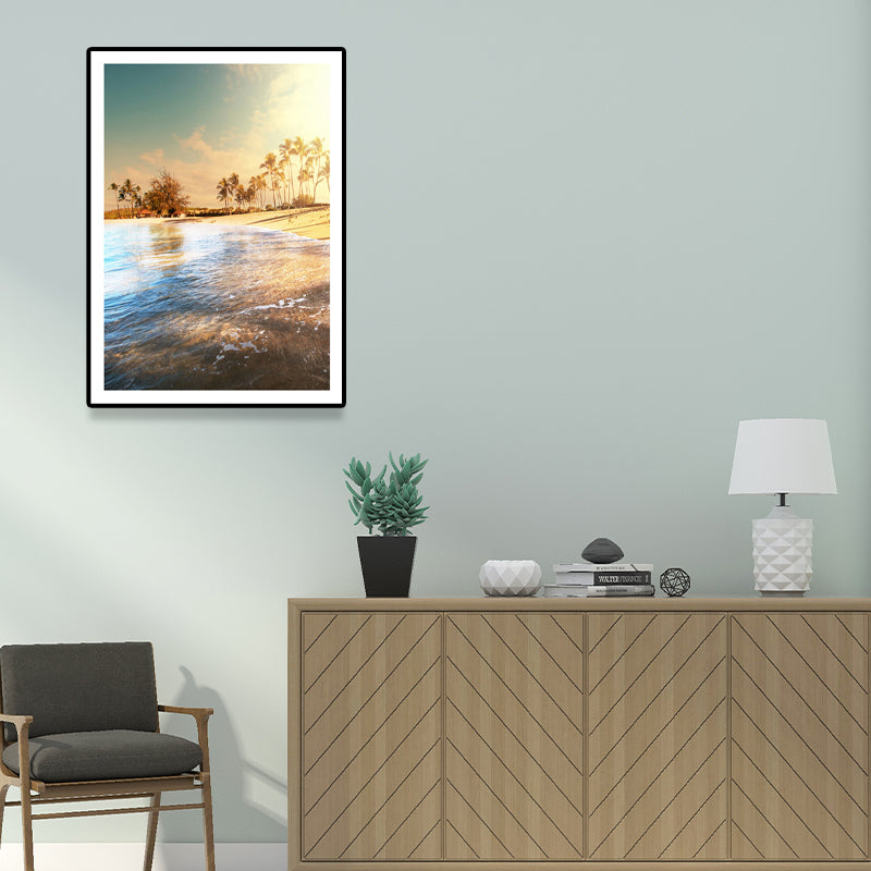 Beach Scenery Art Print Tropix Beautiful Palm Tree and Sunlight Wall Decor in Soft Color Clearhalo 'Art Gallery' 'Canvas Art' 'Coastal Art Gallery' 'Nautical' Arts' 1638837