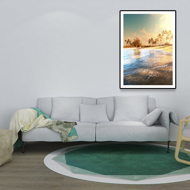 Beach Scenery Art Print Tropix Beautiful Palm Tree and Sunlight Wall Decor in Soft Color Clearhalo 'Art Gallery' 'Canvas Art' 'Coastal Art Gallery' 'Nautical' Arts' 1638838
