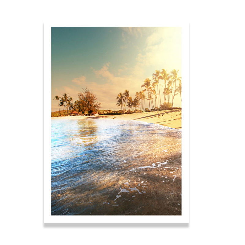 Beach Scenery Art Print Tropix Beautiful Palm Tree and Sunlight Wall Decor in Soft Color Clearhalo 'Art Gallery' 'Canvas Art' 'Coastal Art Gallery' 'Nautical' Arts' 1638839