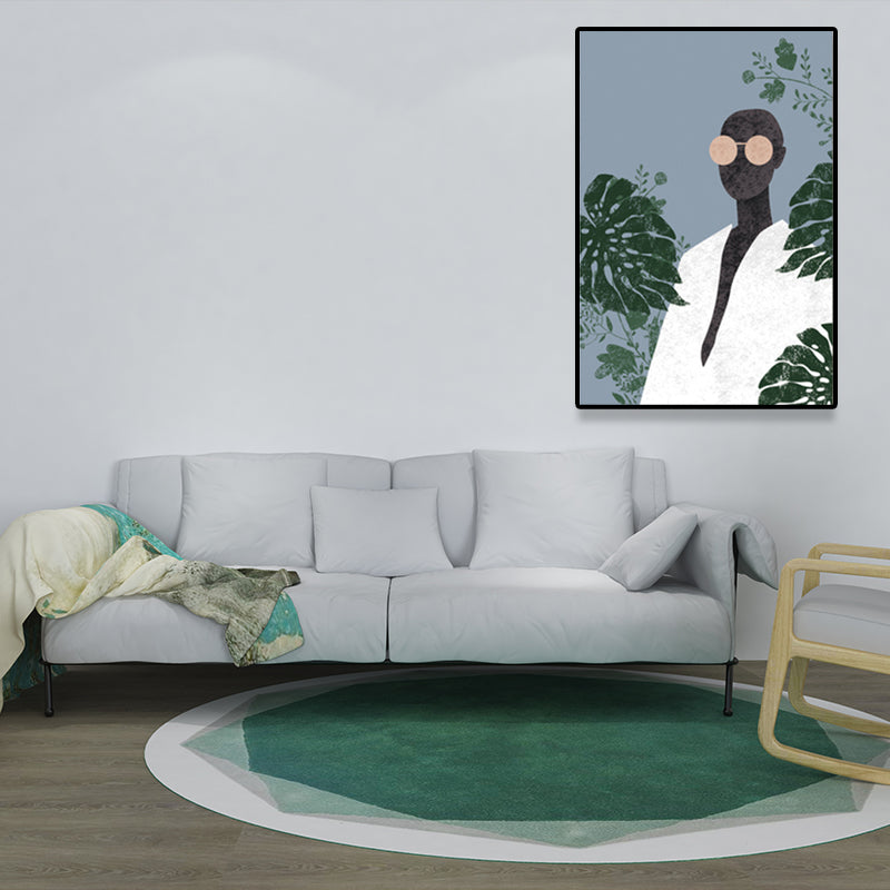 Model and Leaf Wall Art Nordic Textured Canvas Print in Pastel Color for Living Room Clearhalo 'Arts' 'Canvas Art' 1638851