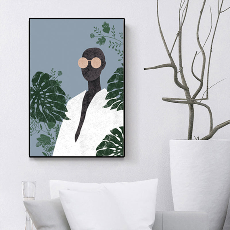 Model and Leaf Wall Art Nordic Textured Canvas Print in Pastel Color for Living Room Clearhalo 'Arts' 'Canvas Art' 1638852