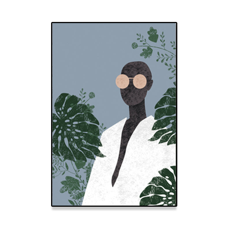 Model and Leaf Wall Art Nordic Textured Canvas Print in Pastel Color for Living Room Clearhalo 'Arts' 'Canvas Art' 1638853