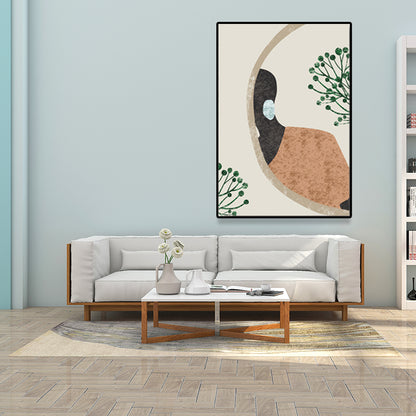 Model and Leaf Wall Art Nordic Textured Canvas Print in Pastel Color for Living Room Brown Clearhalo 'Arts' 'Canvas Art' 1638857