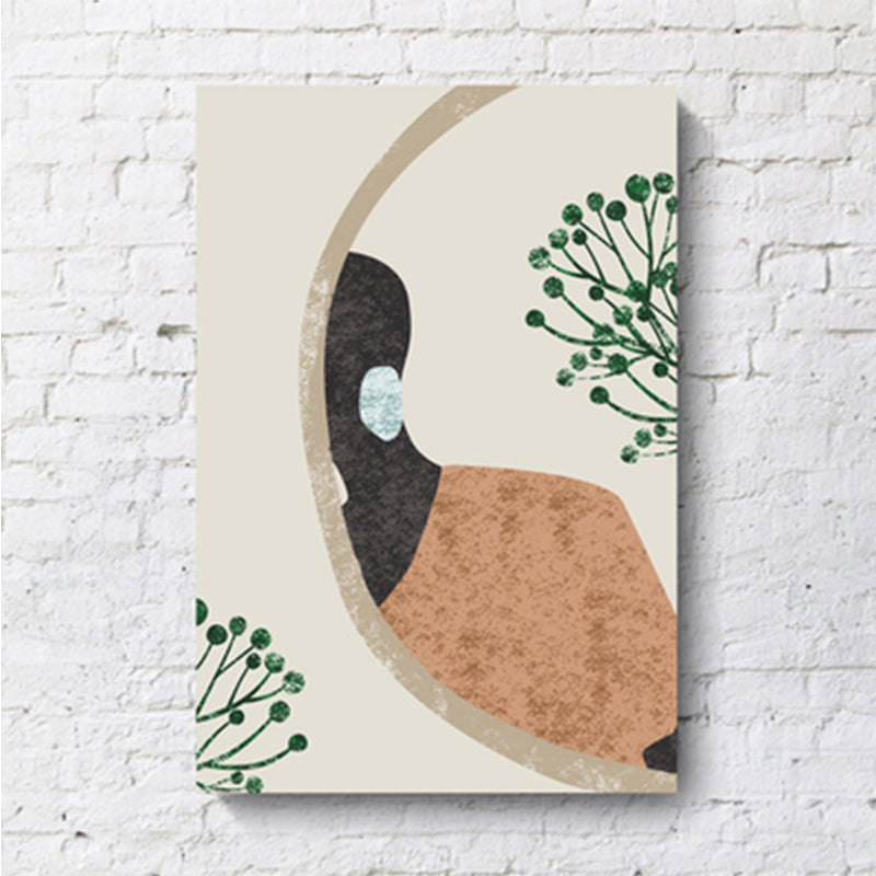 Model and Leaf Wall Art Nordic Textured Canvas Print in Pastel Color for Living Room Clearhalo 'Arts' 'Canvas Art' 1638858