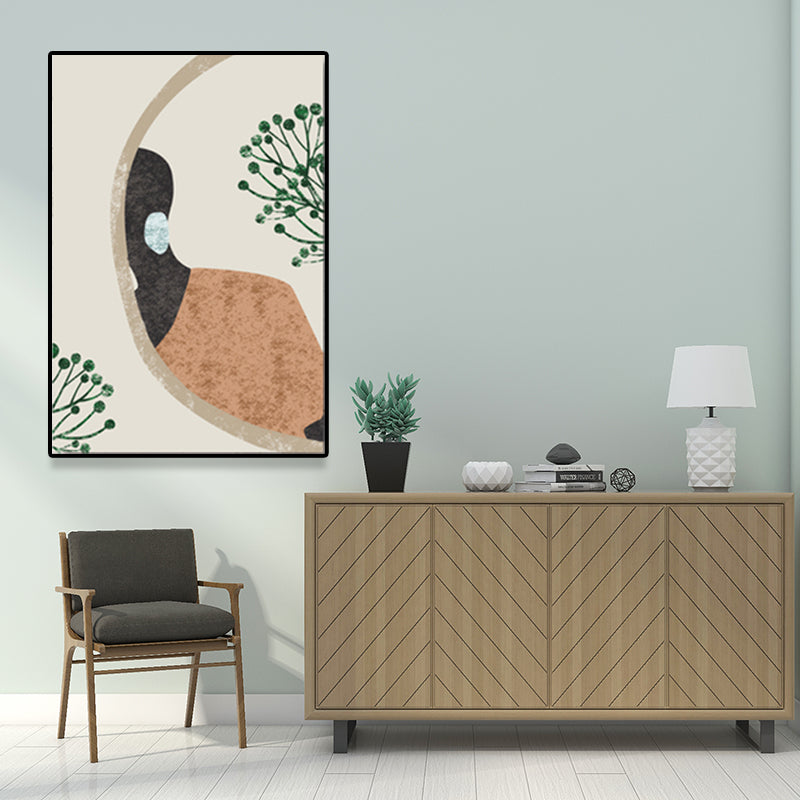 Model and Leaf Wall Art Nordic Textured Canvas Print in Pastel Color for Living Room Clearhalo 'Arts' 'Canvas Art' 1638859