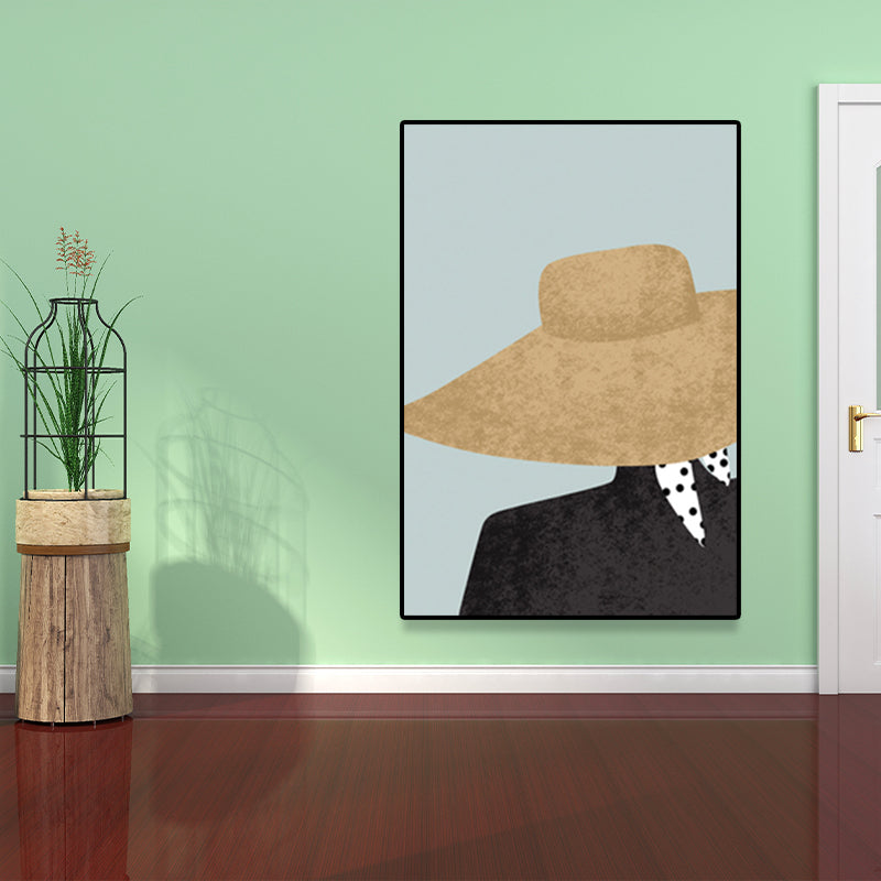 Model and Leaf Wall Art Nordic Textured Canvas Print in Pastel Color for Living Room Black Clearhalo 'Arts' 'Canvas Art' 1638864