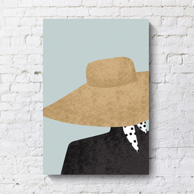 Model and Leaf Wall Art Nordic Textured Canvas Print in Pastel Color for Living Room Clearhalo 'Arts' 'Canvas Art' 1638866