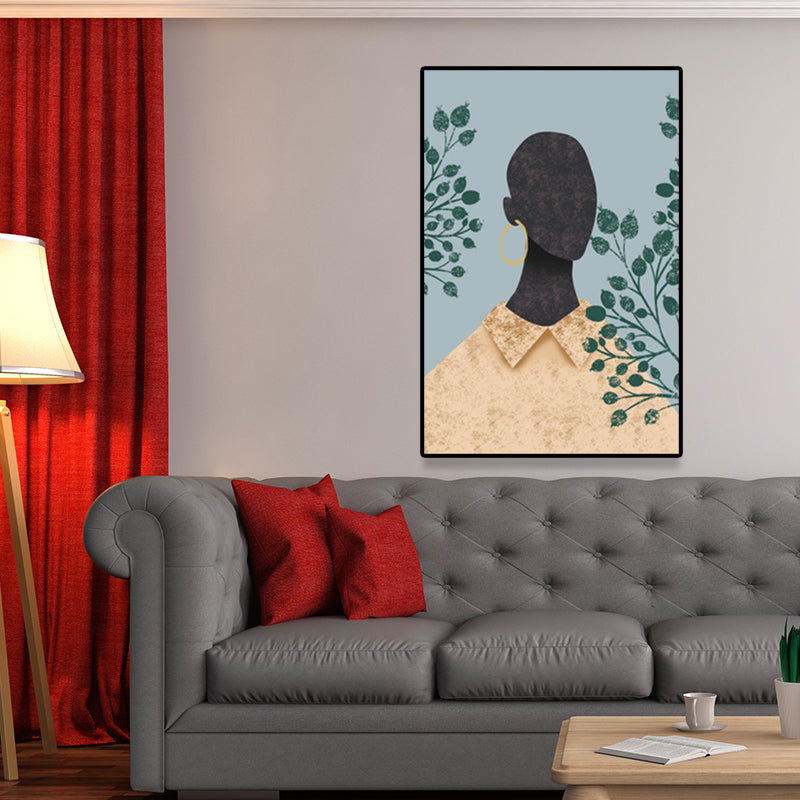 Model and Leaf Wall Art Nordic Textured Canvas Print in Pastel Color for Living Room Clearhalo 'Arts' 'Canvas Art' 1638872