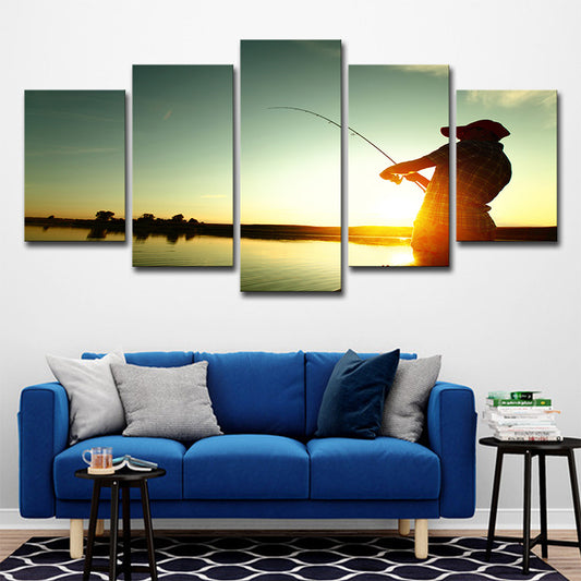 Entertainment Fishing at Sunset Canvas Modernism Multi-Piece Wall Art in Blue Clearhalo 'Art Gallery' 'Canvas Art' 'Contemporary Art Gallery' 'Modern' Arts' 1638880