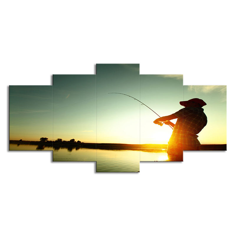 Entertainment Fishing at Sunset Canvas Modernism Multi-Piece Wall Art in Blue Clearhalo 'Art Gallery' 'Canvas Art' 'Contemporary Art Gallery' 'Modern' Arts' 1638881