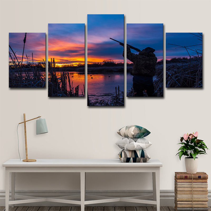 Hunting with Evening Glow Art Print Modernist Multi-Piece Sitting Room Wall Decor in Blue Clearhalo 'Art Gallery' 'Canvas Art' 'Contemporary Art Gallery' 'Modern' Arts' 1638886