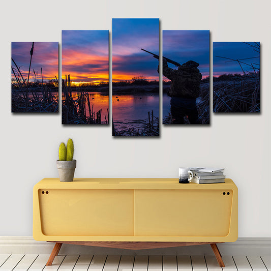Hunting with Evening Glow Art Print Modernist Multi-Piece Sitting Room Wall Decor in Blue Clearhalo 'Art Gallery' 'Canvas Art' 'Contemporary Art Gallery' 'Modern' Arts' 1638887