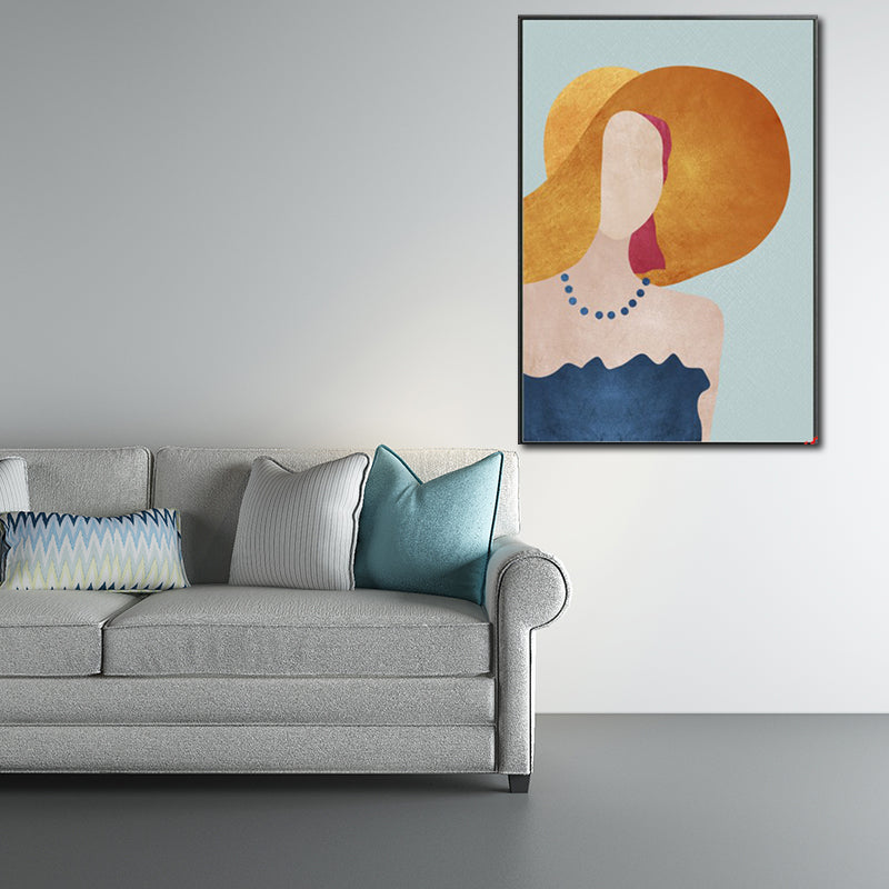 Nordic Girl Summer Dress Canvas Light-Color Fashion Wall Art for Dining Room Blue Clearhalo 'Arts' 'Canvas Art' 1638892