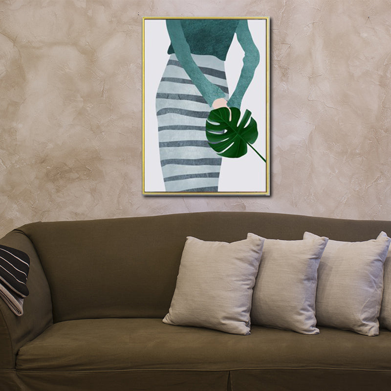 Minimalistic Fashion Girls Wall Art Pastel Color Textured Canvas for Living Room - Green - Clearhalo - 'Arts' - 'Canvas Art' - 1638913