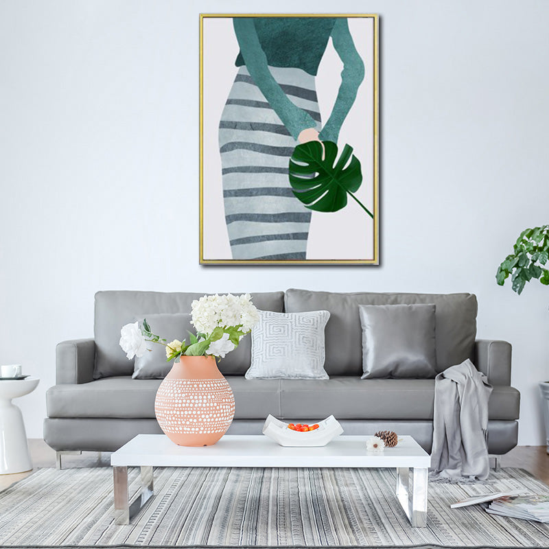 Minimalistic Fashion Girls Wall Art Pastel Color Textured Canvas for Living Room Clearhalo 'Arts' 'Canvas Art' 1638914