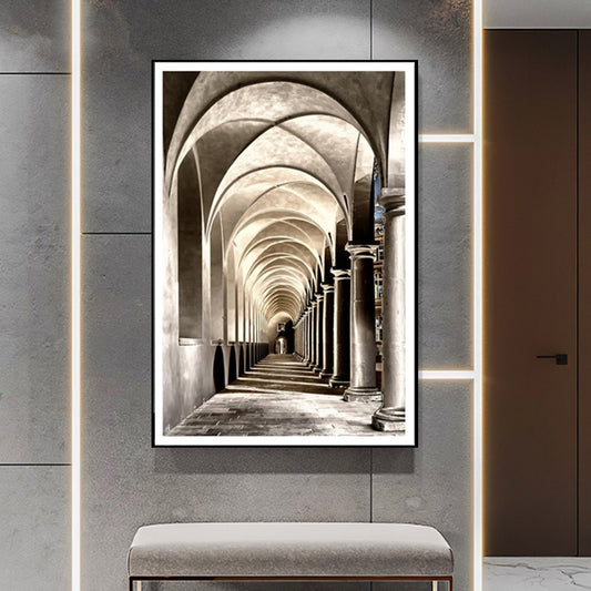 Fortress Arched Way Canvas Print Textured Contemporary Corridor Wall Art in Grey Grey Clearhalo 'Art Gallery' 'Canvas Art' 'Contemporary Art Gallery' 'Modern' Arts' 1638920