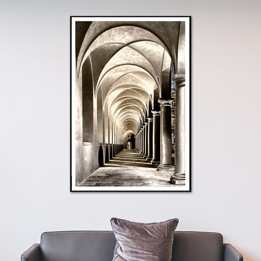 Fortress Arched Way Canvas Print Textured Contemporary Corridor Wall Art in Grey Clearhalo 'Art Gallery' 'Canvas Art' 'Contemporary Art Gallery' 'Modern' Arts' 1638921