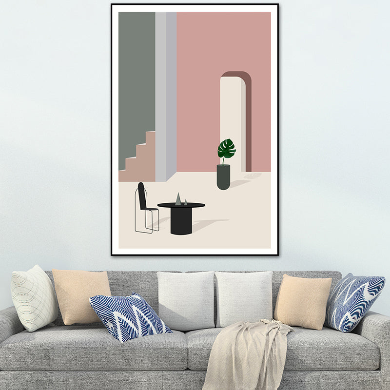 Still Life House Interior Canvas Nordic Textured Wall Art Decor in Light Color for Home Pink Clearhalo 'Arts' 'Canvas Art' 1638934