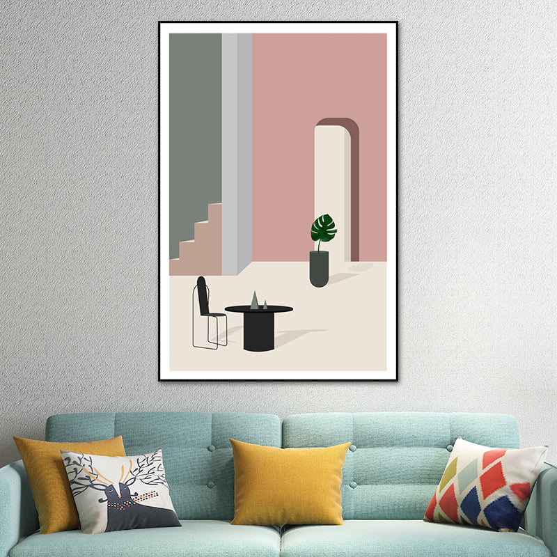 Still Life House Interior Canvas Nordic Textured Wall Art Decor in Light Color for Home Clearhalo 'Arts' 'Canvas Art' 1638936