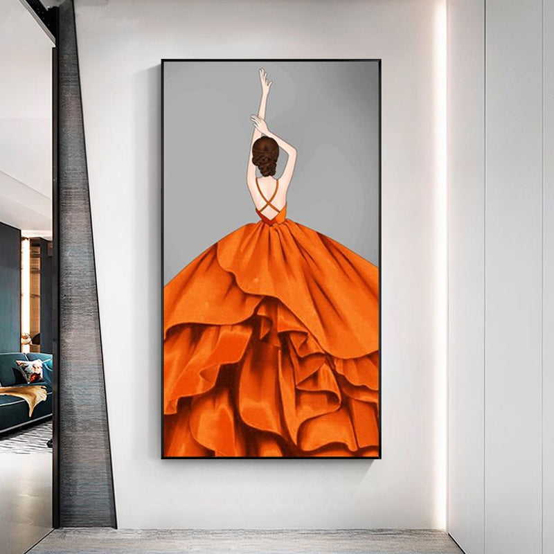 Yellow Ballerina Canvas Wall Art Textured Nordic Style Girls Bedroom Wall Decoration Clearhalo 'Arts' 'Canvas Art' 1638949