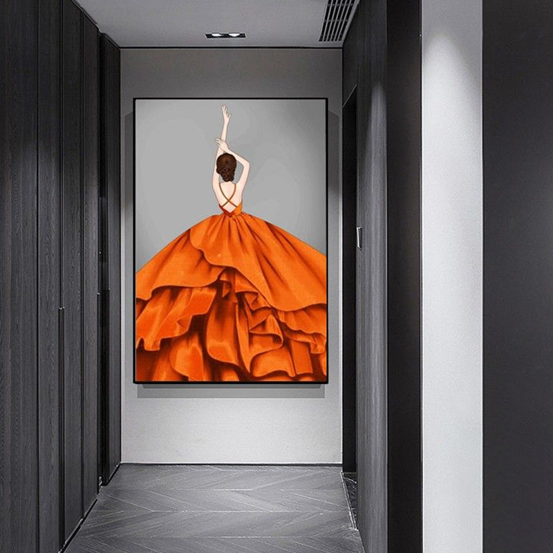 Yellow Ballerina Canvas Wall Art Textured Nordic Style Girls Bedroom Wall Decoration Clearhalo 'Arts' 'Canvas Art' 1638950