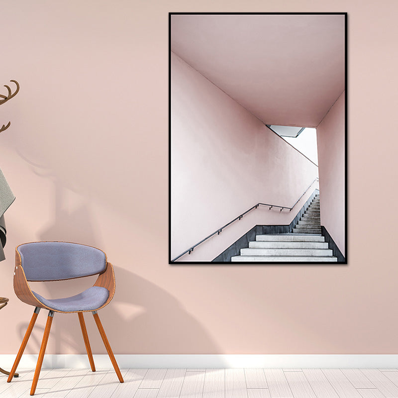 Pink Stair Entrance Canvas Print Architecture Nordic Style Textured Wall Art Pink Clearhalo 'Arts' 'Canvas Art' 1638955