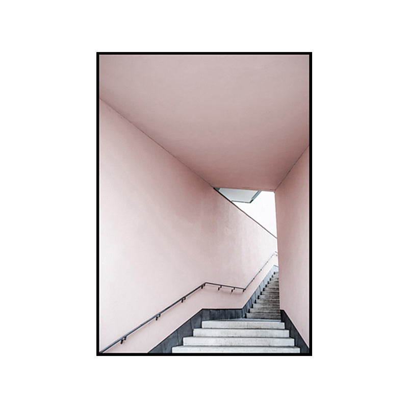 Pink Stair Entrance Canvas Print Architecture Nordic Style Textured Wall Art - Clearhalo - 'Arts' - 'Canvas Art' - 1638958