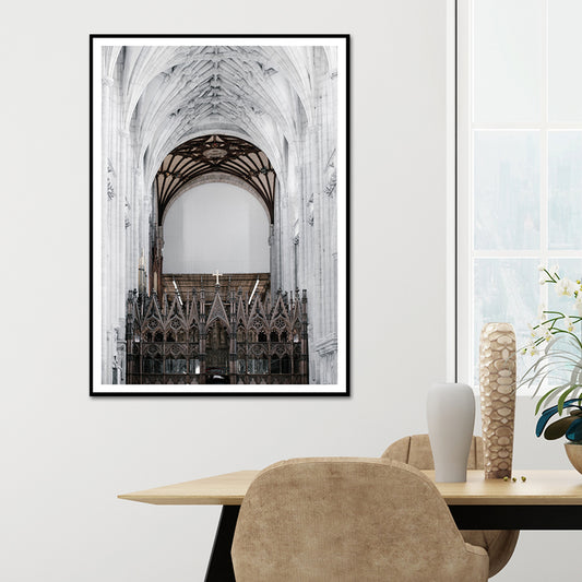 Church Arch Hallway Wall Art Decor Contemporary Textured Wrapped Canvas in White White Clearhalo 'Art Gallery' 'Canvas Art' 'Contemporary Art Gallery' 'Modern' Arts' 1638962
