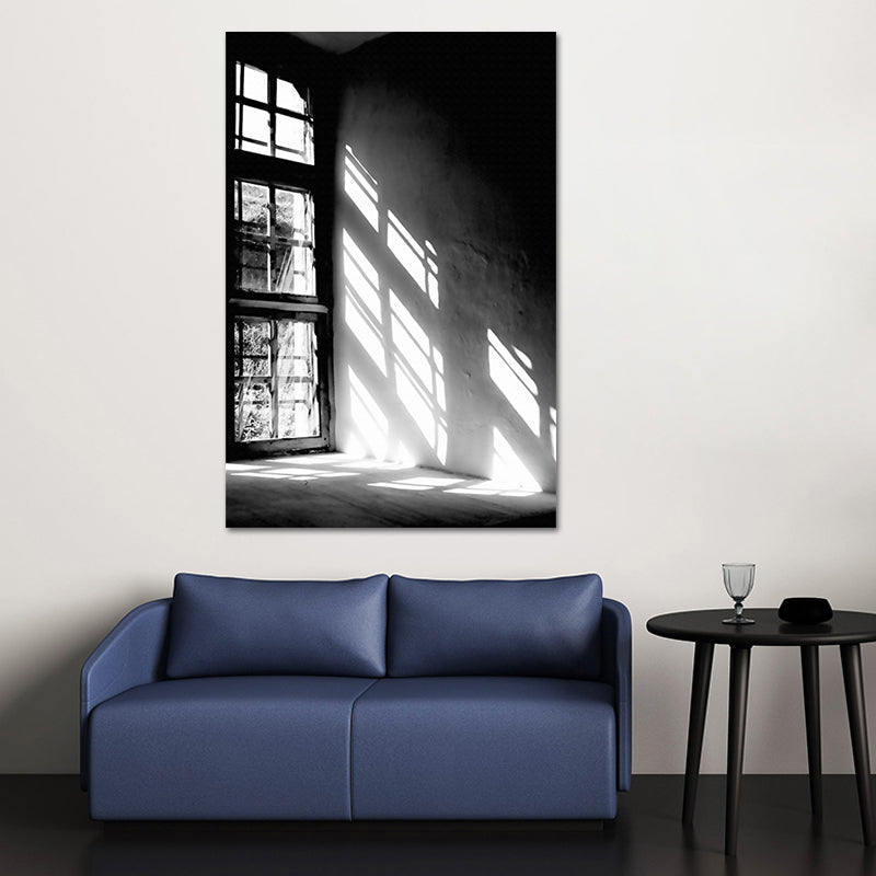 Window Sunlight Canvas Print Vintage Textured Wall Art Print in Black for Bedroom Black Clearhalo 'Arts' 'Canvas Art' 1638969