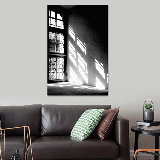 Finestra Sunlight Canvas Stampa Stampa d'arte a parete con testura vintage in nero per camera da letto