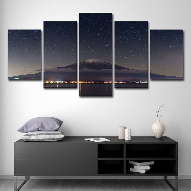 Mount Fuji Starry Night Wall Decor in Black Canvas Made Wall Art for Room, Multi-Piece Black Clearhalo 'Arts' 'Canvas Art' 1638976