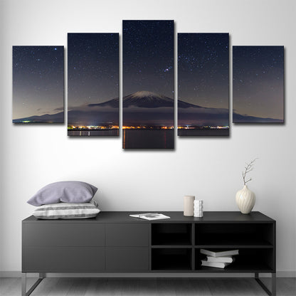 Mount Fuji Starry Night Wall Decor in Black Canvas Made Wall Art for Room, Multi-Piece Black Clearhalo 'Arts' 'Canvas Art' 1638976