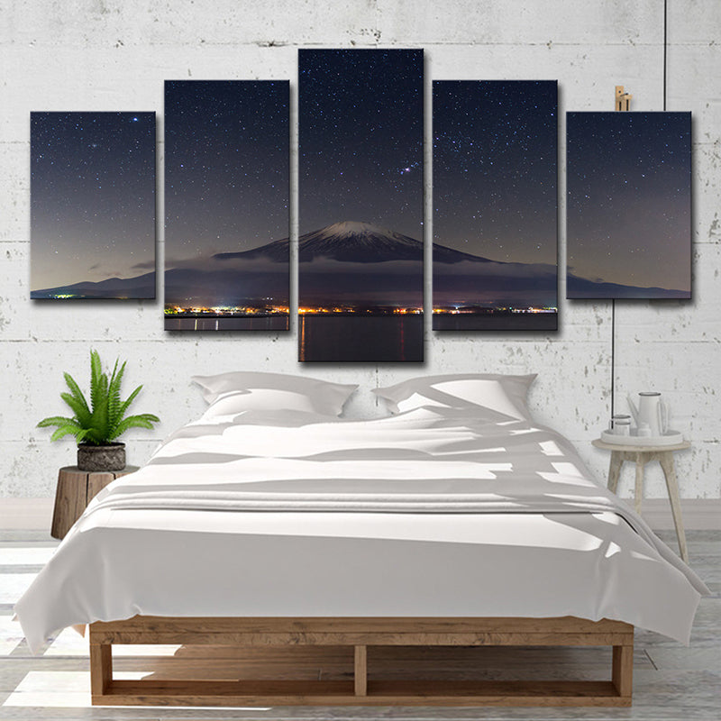 Mount Fuji Starry Night Wall Decor in Black Canvas Made Wall Art for Room, Multi-Piece Clearhalo 'Arts' 'Canvas Art' 1638978