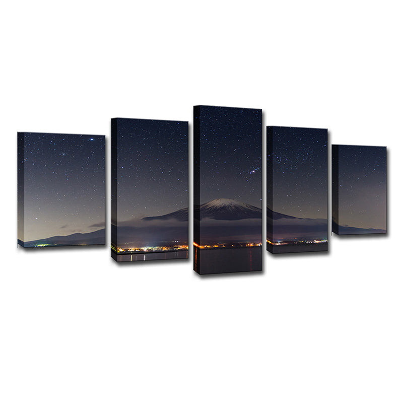 Mount Fuji Starry Night Wall Decor in Black Canvas Made Wall Art for Room, Multi-Piece - Clearhalo - 'Arts' - 'Canvas Art' - 1638979