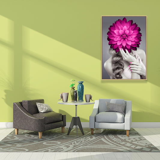 Stylish Woman Wearing Mask Canvas for Girls Bedroom, Light Color, Textured Surface Pink Clearhalo 'Art Gallery' 'Canvas Art' 'Contemporary Art Gallery' 'Modern' Arts' 1638983