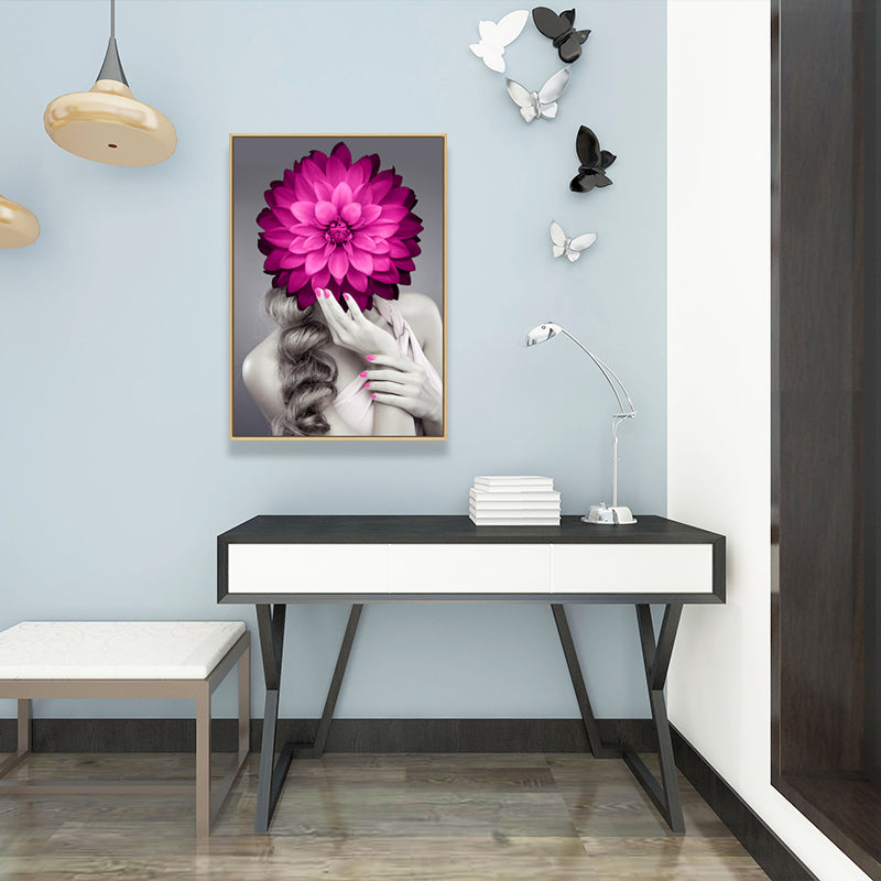 Stylish Woman Wearing Mask Canvas for Girls Bedroom, Light Color, Textured Surface Clearhalo 'Art Gallery' 'Canvas Art' 'Contemporary Art Gallery' 'Modern' Arts' 1638985