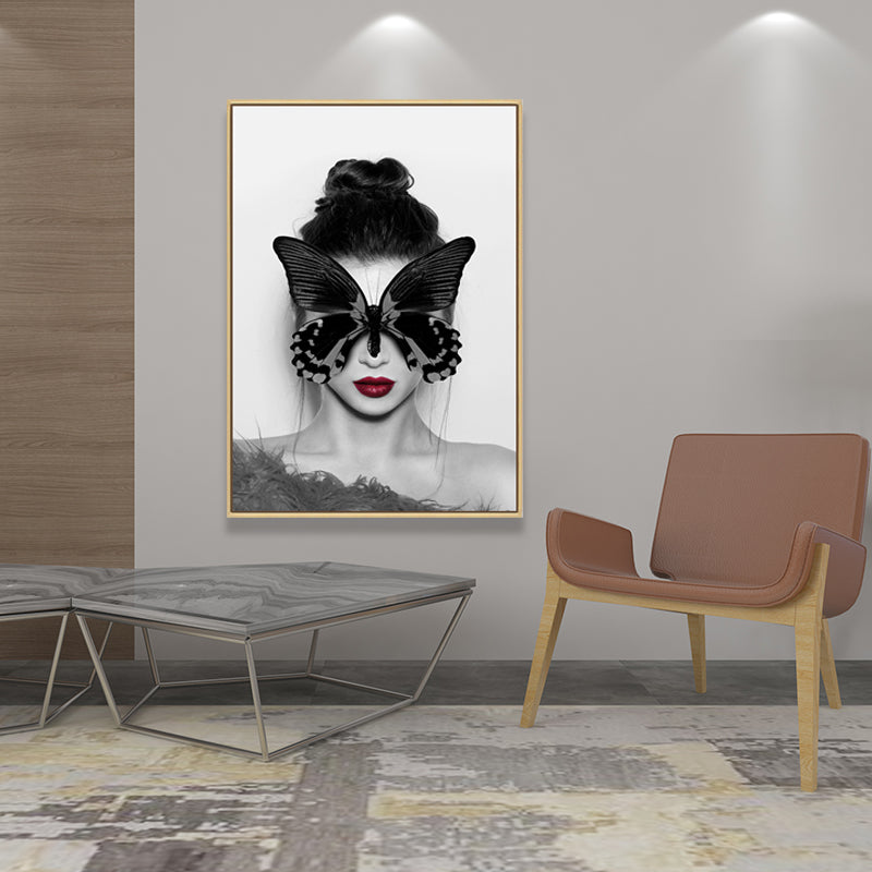 Stylish Woman Wearing Mask Canvas for Girls Bedroom, Light Color, Textured Surface Clearhalo 'Art Gallery' 'Canvas Art' 'Contemporary Art Gallery' 'Modern' Arts' 1638992