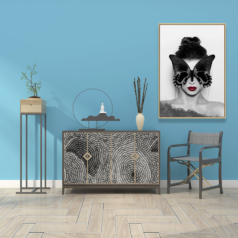 Stylish Woman Wearing Mask Canvas for Girls Bedroom, Light Color, Textured Surface Clearhalo 'Art Gallery' 'Canvas Art' 'Contemporary Art Gallery' 'Modern' Arts' 1638993