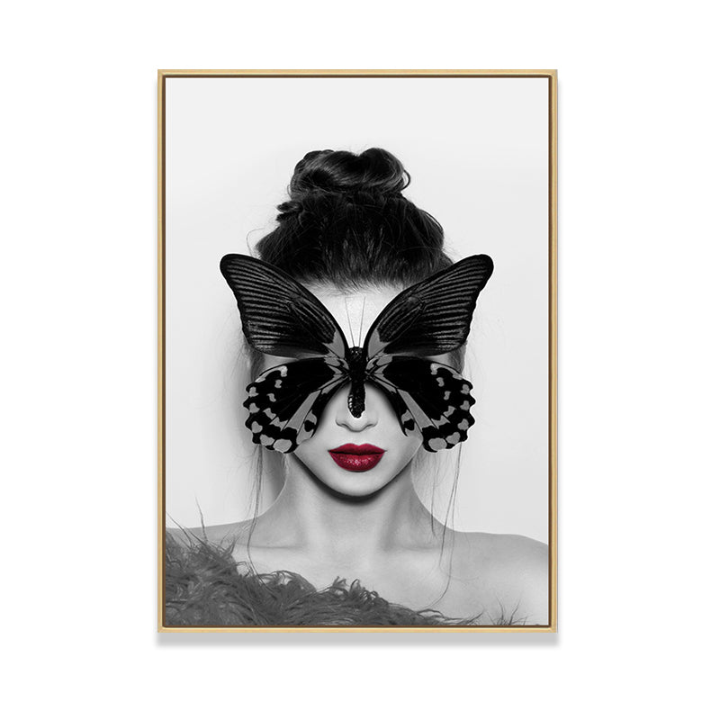 Stylish Woman Wearing Mask Canvas for Girls Bedroom, Light Color, Textured Surface Clearhalo 'Art Gallery' 'Canvas Art' 'Contemporary Art Gallery' 'Modern' Arts' 1638994