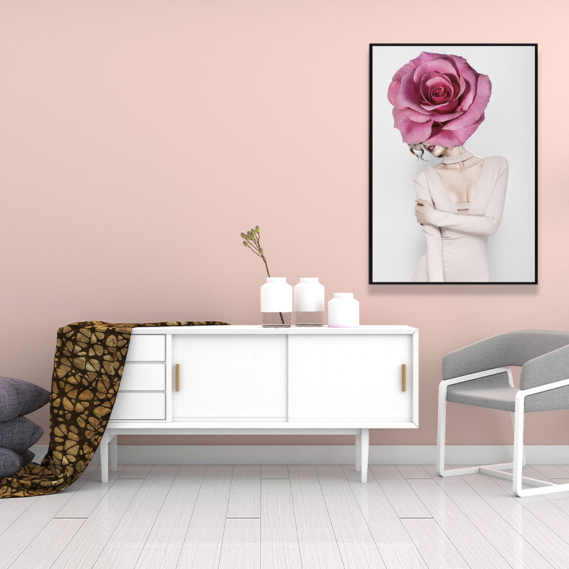Stylish Woman Wearing Mask Canvas for Girls Bedroom, Light Color, Textured Surface Pink 16" x 24" Clearhalo 'Art Gallery' 'Canvas Art' 'Contemporary Art Gallery' 'Modern' Arts' 1638999