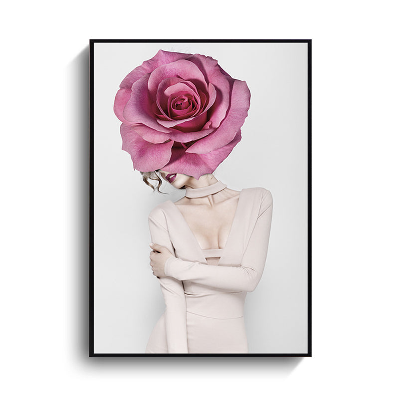 Stylish Woman Wearing Mask Canvas for Girls Bedroom, Light Color, Textured Surface Clearhalo 'Art Gallery' 'Canvas Art' 'Contemporary Art Gallery' 'Modern' Arts' 1639002