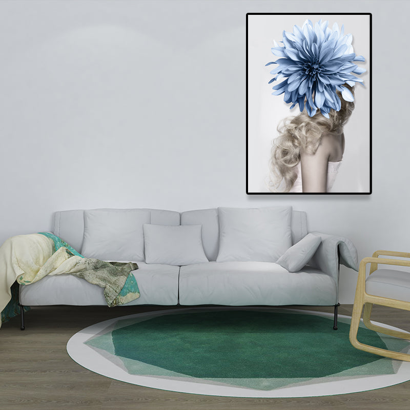 Stylish Woman Wearing Mask Canvas for Girls Bedroom, Light Color, Textured Surface Sky Blue Clearhalo 'Art Gallery' 'Canvas Art' 'Contemporary Art Gallery' 'Modern' Arts' 1639007
