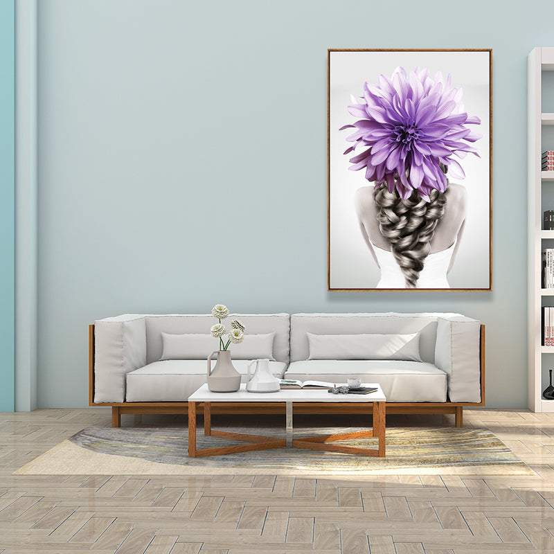 Stylish Woman Wearing Mask Canvas for Girls Bedroom, Light Color, Textured Surface Purple Clearhalo 'Art Gallery' 'Canvas Art' 'Contemporary Art Gallery' 'Modern' Arts' 1639015